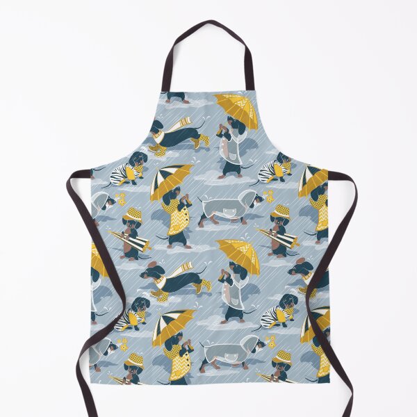 Item preview, Ready For a Rainy Walk // pastel blue background dachshunds dogs with yellow and transparent rain coats designed and sold by SelmaCardoso.