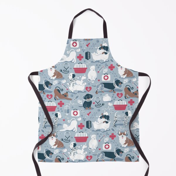 Item preview, Veterinary medicine, happy and healthy friends // pastel blue background red details navy blue white and brown cats dogs and other animals designed and sold by SelmaCardoso.
