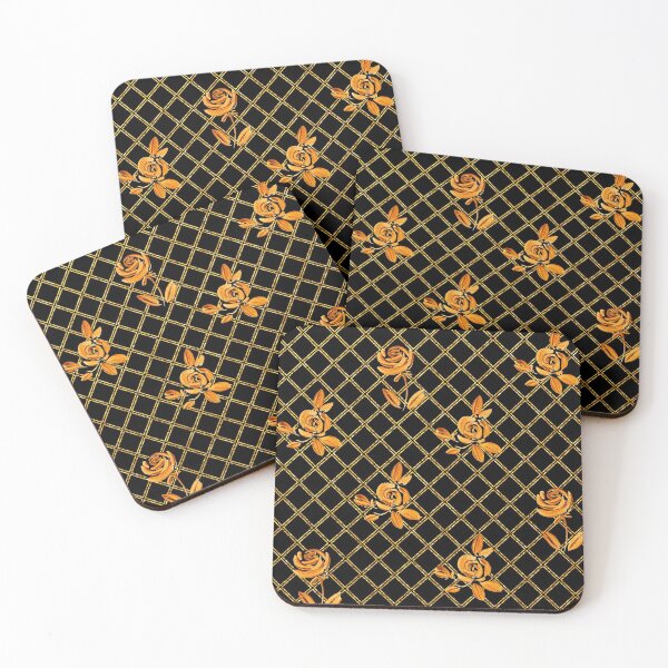 Item preview, Gold roses on a golden grid on black background designed and sold by LaBeauteEtMoi.