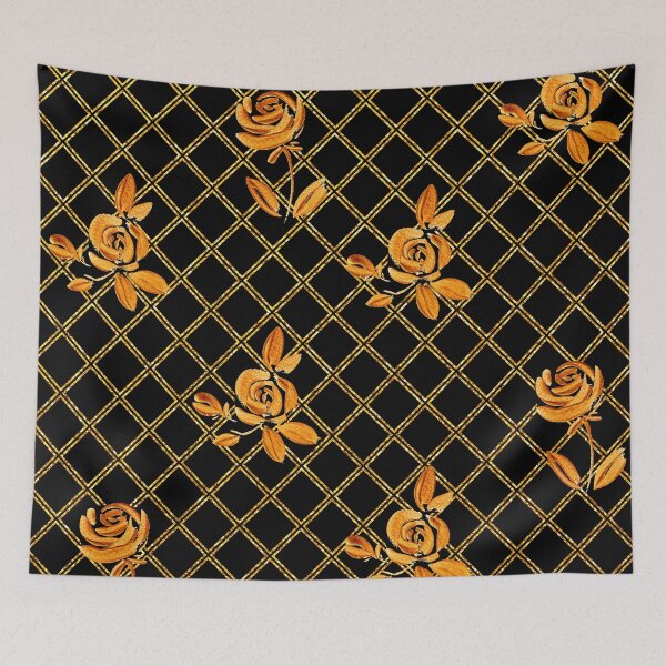 Item preview, Gold roses on a golden grid on black background designed and sold by LaBeauteEtMoi.