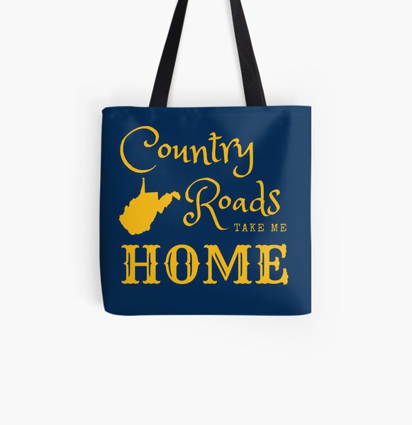 Country Roads Take Me Home West Virginia Gold Blue All Over Print Tote Bag