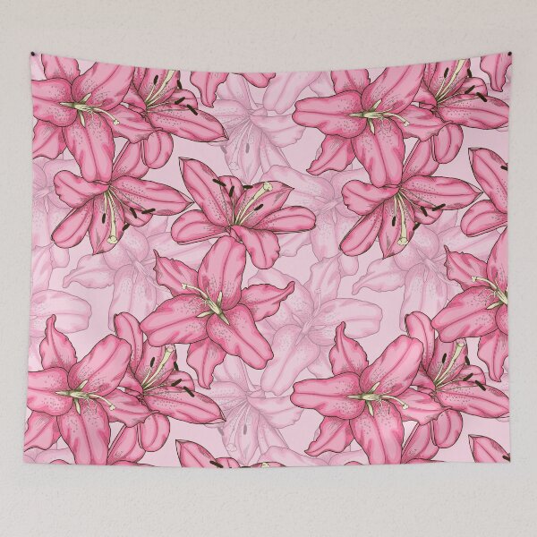 Item preview, Beautiful seamless background with pink lily. Hand-drawn contour lines and strokes. Perfect background  designed and sold by Yevheniia Hulinska.