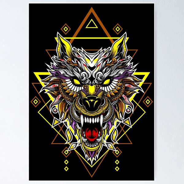 Artikel-Vorschau von Geometrischer goldener Wolf, designt und verkauft von VibrantGifts.