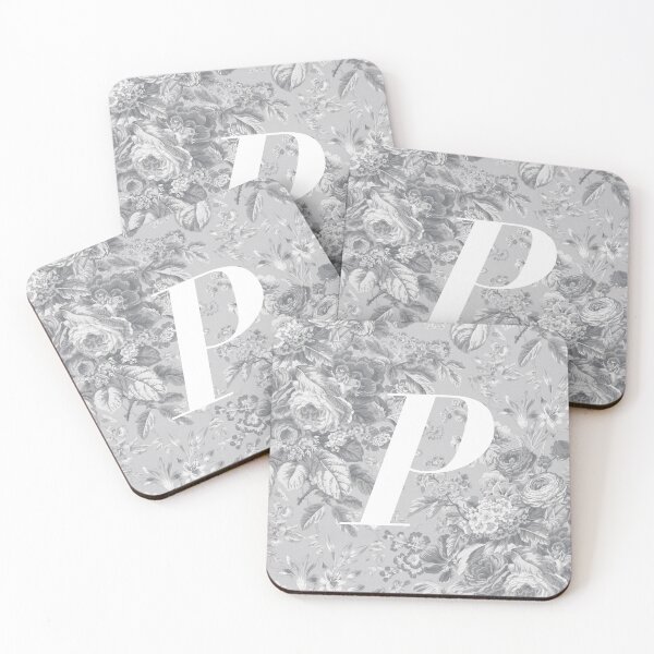 Item preview, P Letter, Vintage Alphabet - Botanical Monogram - Silver Grey designed and sold by mydoodlesateme.