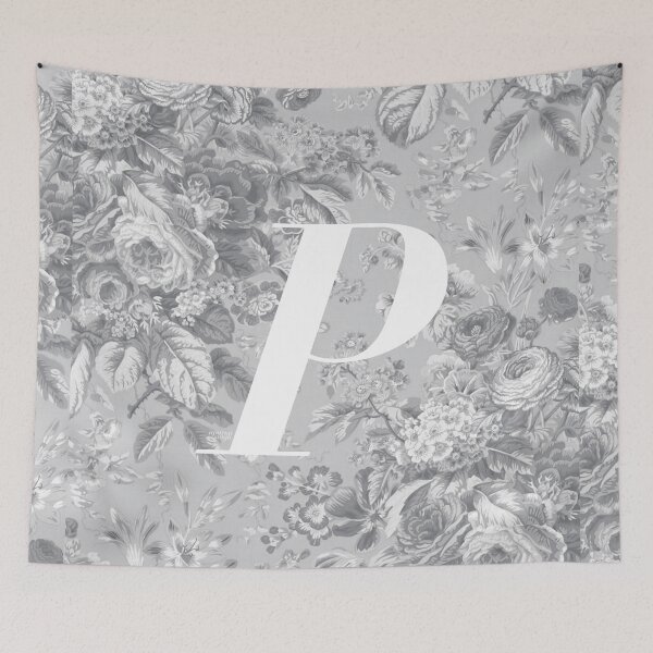 Item preview, P Letter, Vintage Alphabet - Botanical Monogram - Silver Grey designed and sold by mydoodlesateme.