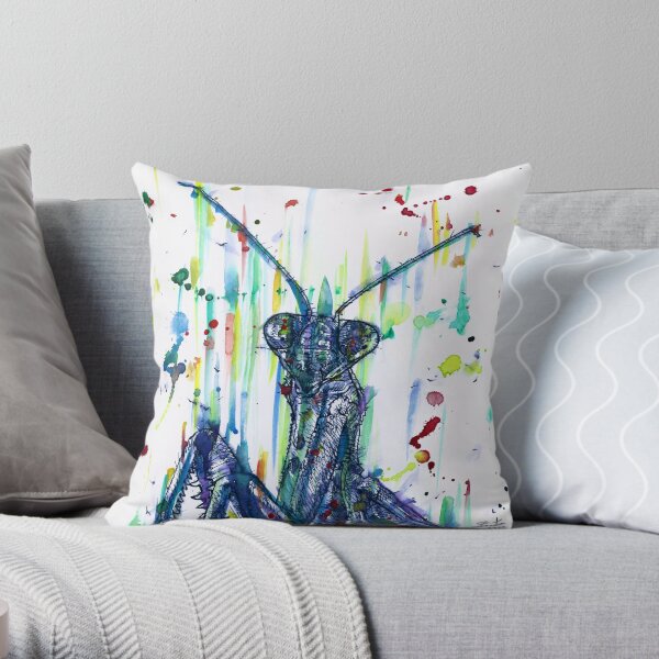 PRAYING MANTIS watercolor and ink portrait.2 Throw Pillow