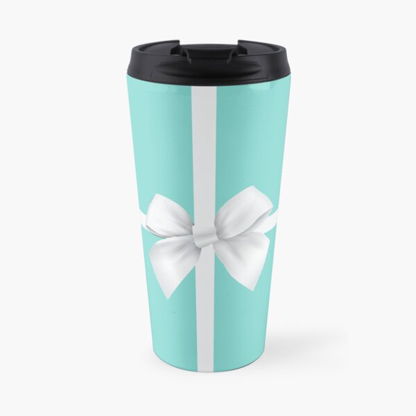 Blaue Geschenkbox weiße Schleife Thermobecher