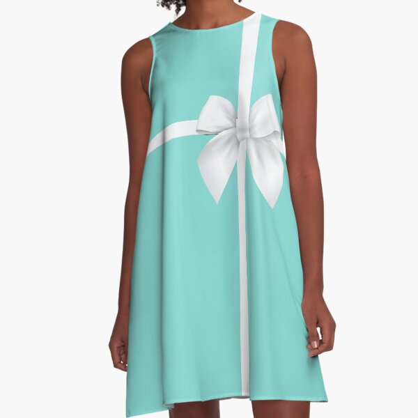 Blue Gift Box White Bow A-Line Dress