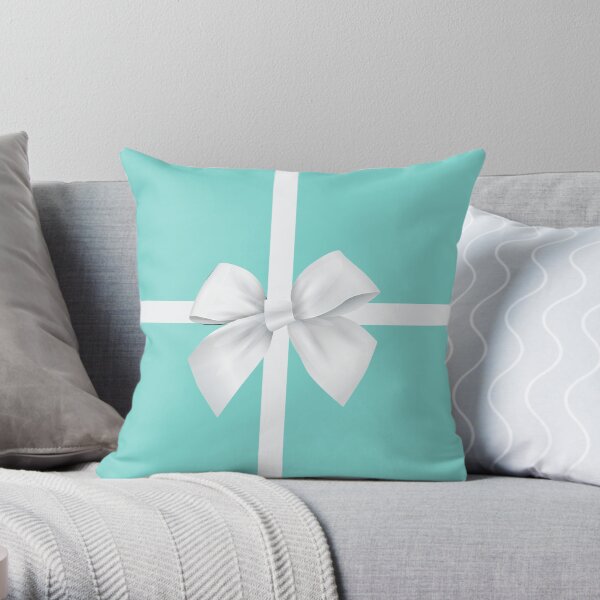 Blue Gift Box White Bow Throw Pillow