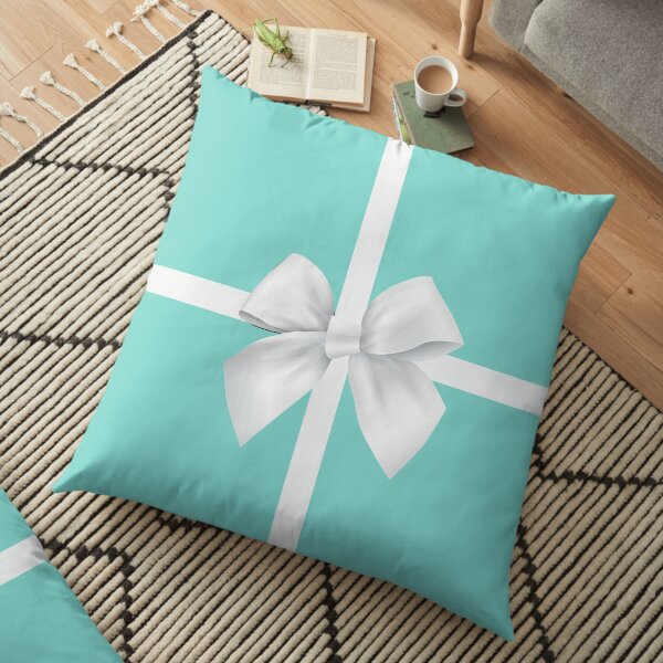 Blue Gift Box White Bow Floor Pillow