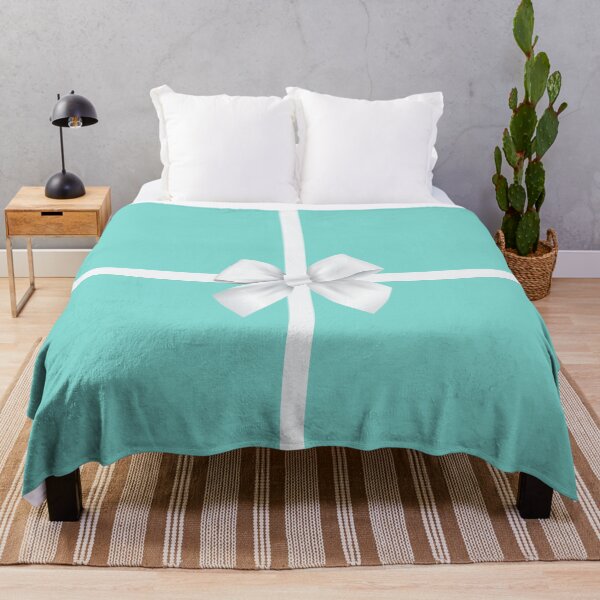 Blue Gift Box White Bow Throw Blanket