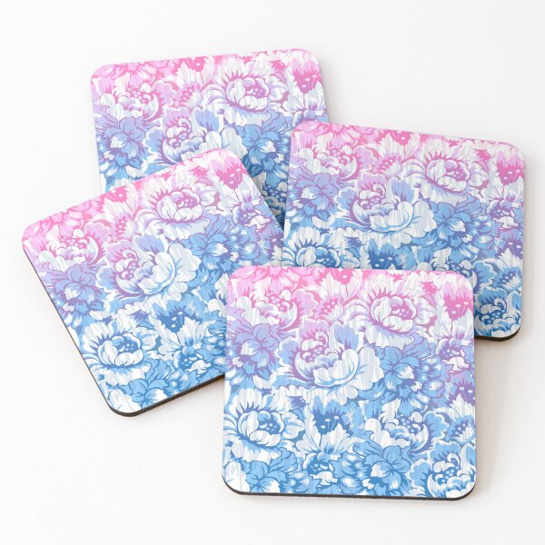 Item preview, Blue and pink baroque roses pattern on a white background designed and sold by LaBeauteEtMoi.