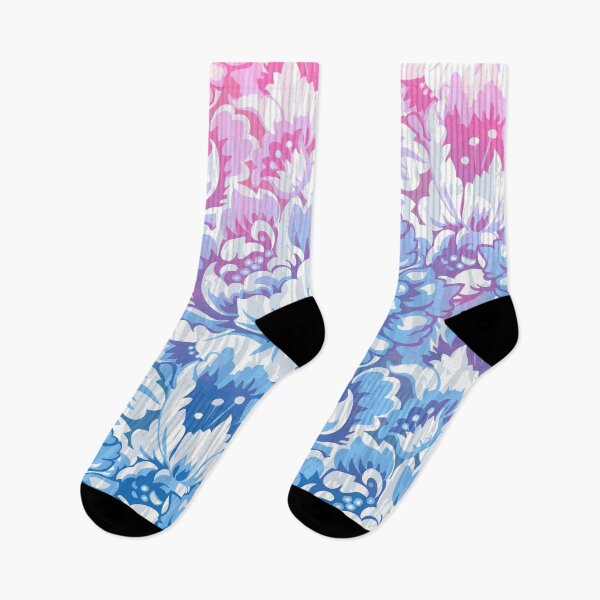 Item preview, Blue and pink baroque roses pattern on a white background designed and sold by LaBeauteEtMoi.