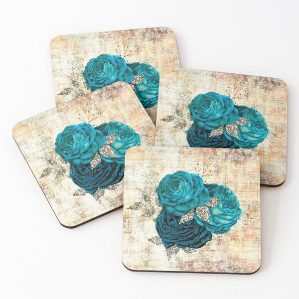 Item preview, Pattern of turquoise blue baroque roses on a light textured background designed and sold by LaBeauteEtMoi.