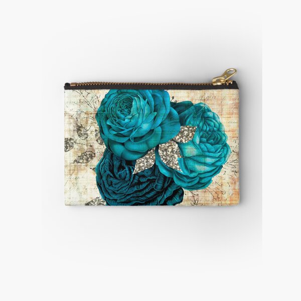 Item preview, Pattern of turquoise blue baroque roses on a light textured background designed and sold by LaBeauteEtMoi.
