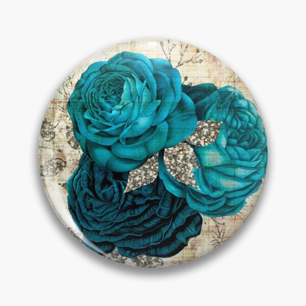Item preview, Pattern of turquoise blue baroque roses on a light textured background designed and sold by LaBeauteEtMoi.