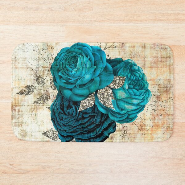 Item preview, Pattern of turquoise blue baroque roses on a light textured background designed and sold by LaBeauteEtMoi.