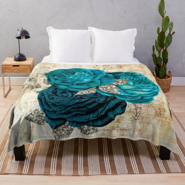 Item preview, Pattern of turquoise blue baroque roses on a light textured background designed and sold by LaBeauteEtMoi.