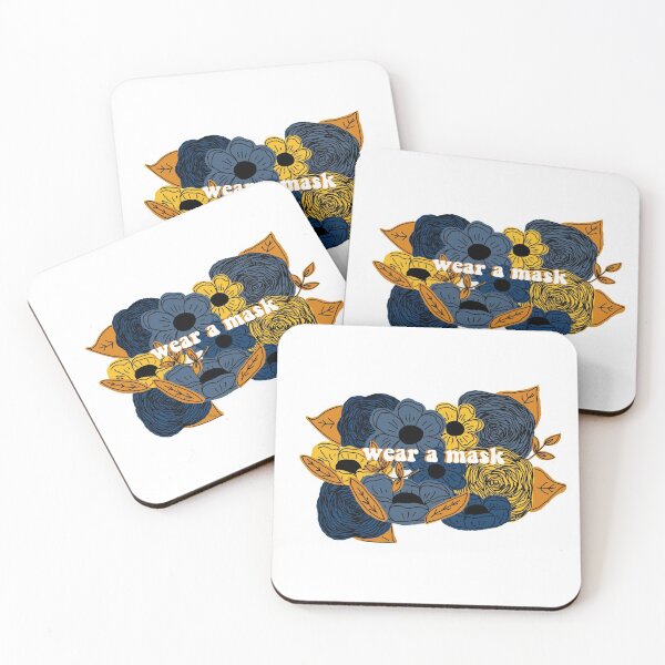 Item preview, wear a mask- blue and yellow flower doodle designed and sold by Nicole  Desmond.