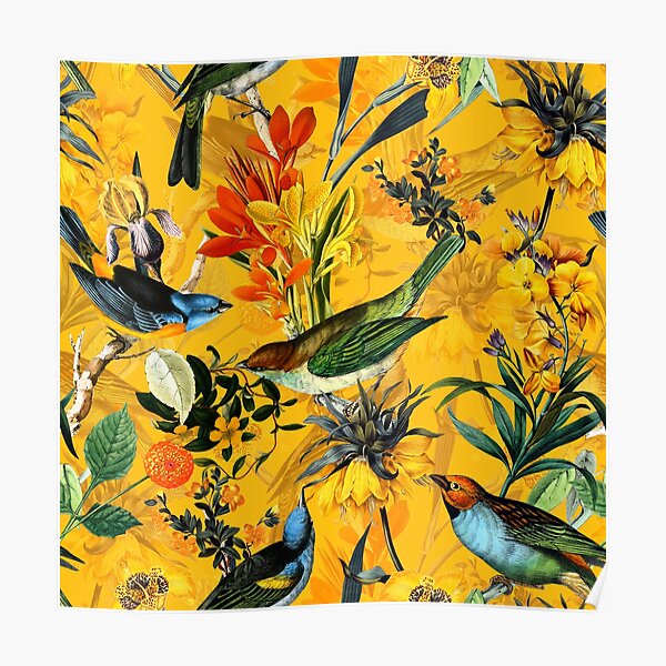 Pierre Joseph Redoute vintage flowers and hummingbirds nostalgic pattern Poster
