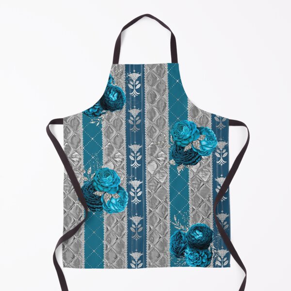 Item preview, Pattern of turquoise blue baroque roses on silver and blue stripes designed and sold by LaBeauteEtMoi.