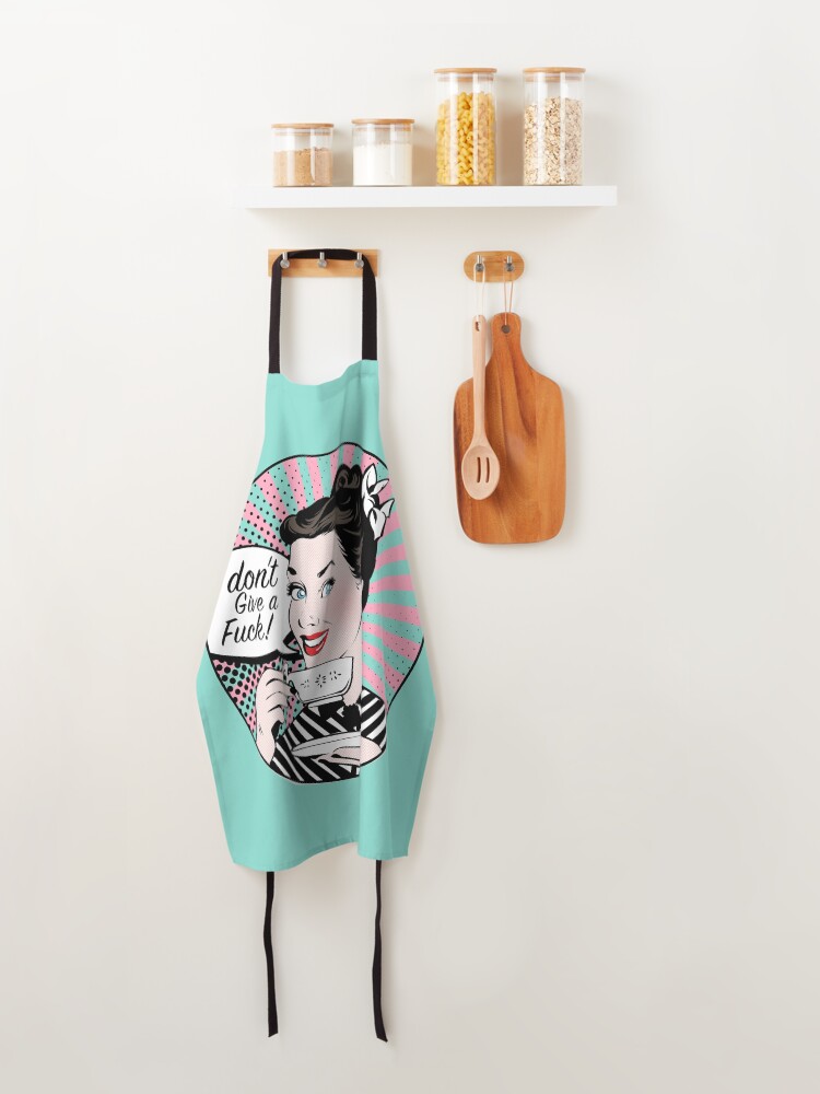 Alternate view of Pop Art retro woman IDGAF feminist Sticker Apron
