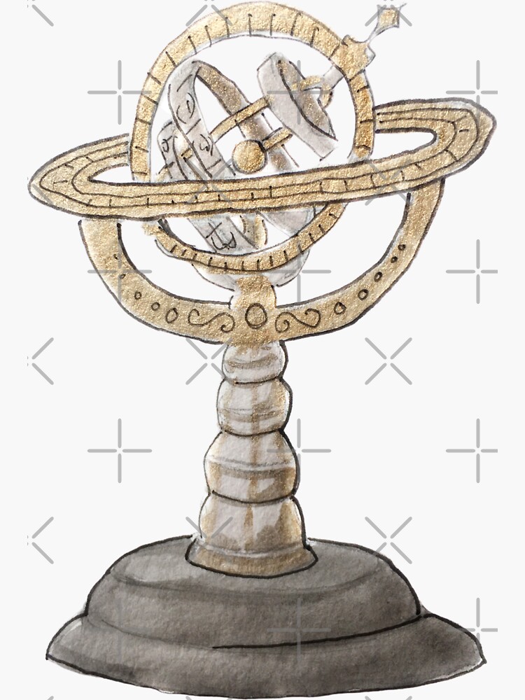 Gold and Black Astrolabe Illustration in Watercolor by WitchofWhimsy