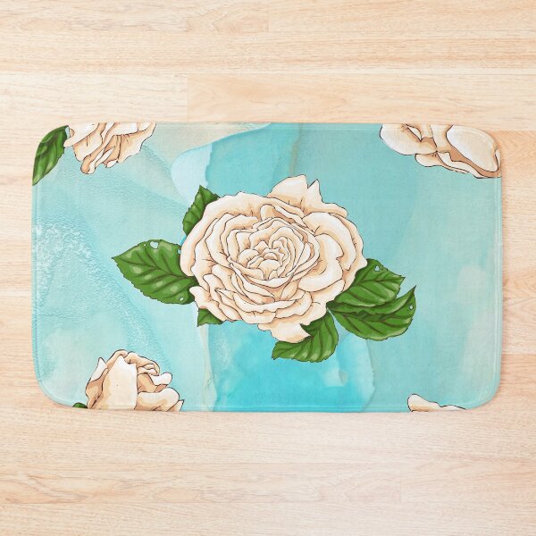 Item preview, White roses on sky blue and white watercolor background designed and sold by LaBeauteEtMoi.