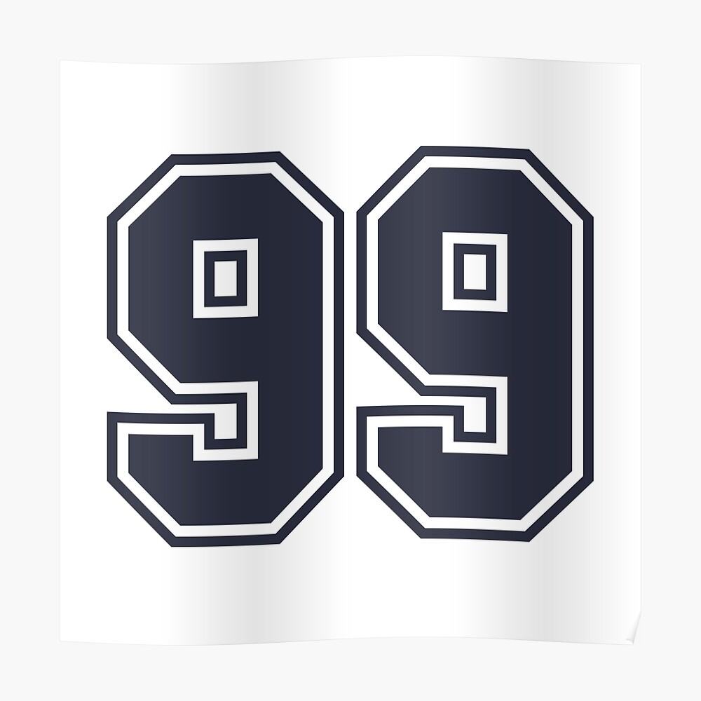 Number 99, grey on black sports jersey number Sticker for Sale by  LoveIsColorful