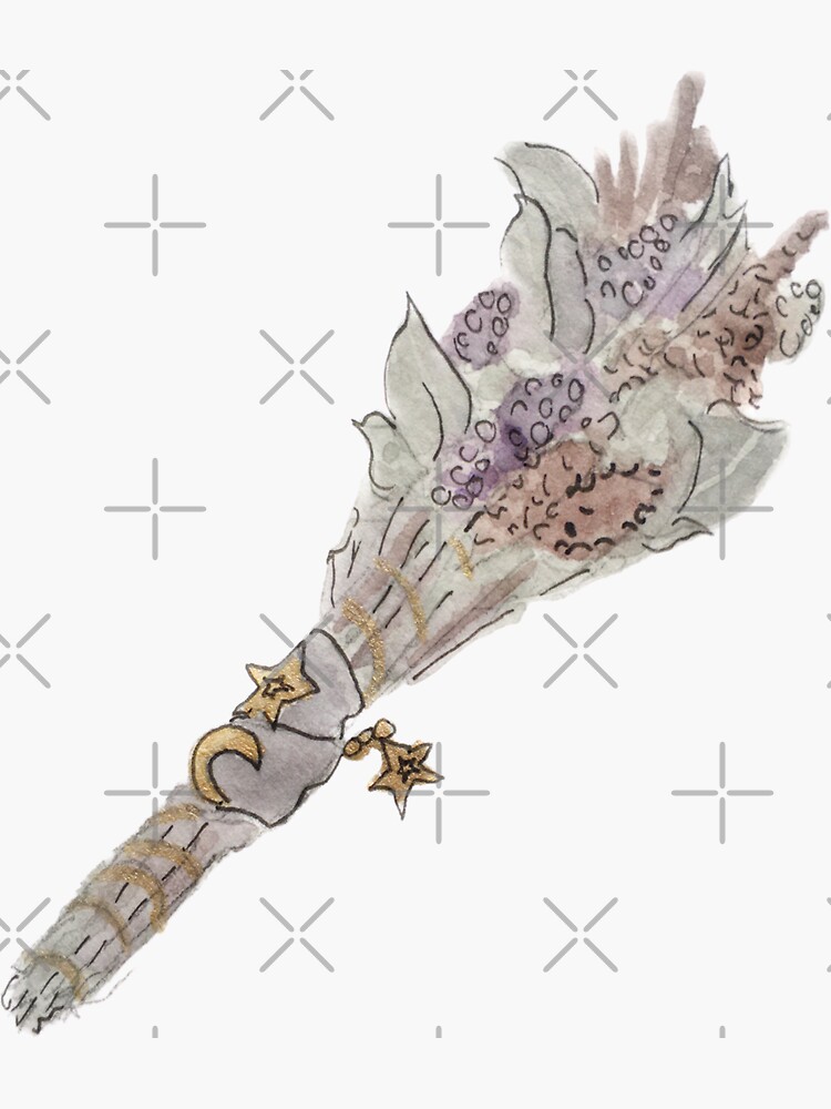 Lunar Smudge Sticker with Lavender and Pendants Illustration in Watercolor by WitchofWhimsy