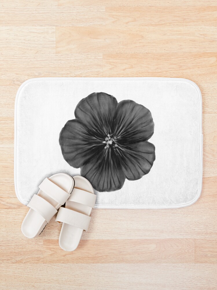 "Flower black and white blossom realistic" Bath Mat by PeppaThePenguin