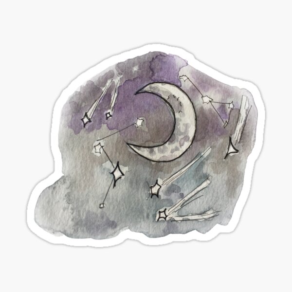 Whimsical Night Sky with Constellations Illustration in Watercolor Sticker
