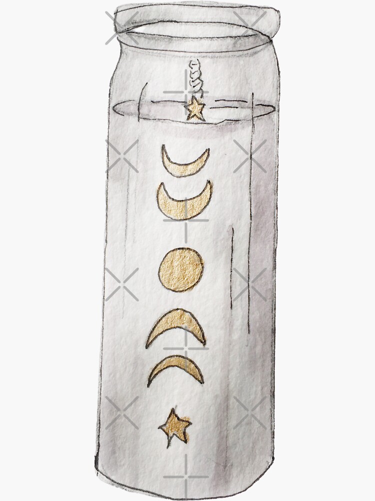 Thumbnail 3 of 3, Sticker, White Pillar Candle with Lunar Cycle in Gold Illustration in Watercolor designed and sold by Regan Ralston.