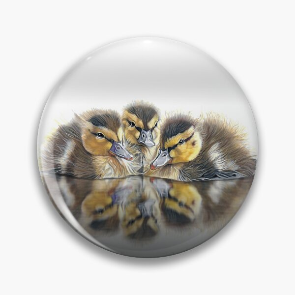 Item preview, Three cute fluffy ducklings with mirror reflection on the water designed and sold by IslesArt.