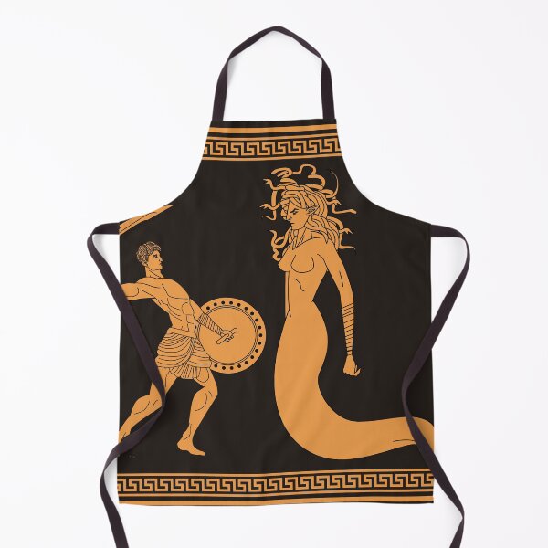Item preview, orange and black pottery painting of perseus fighting the medusa designed and sold by matintheworld ( delcarmat ).