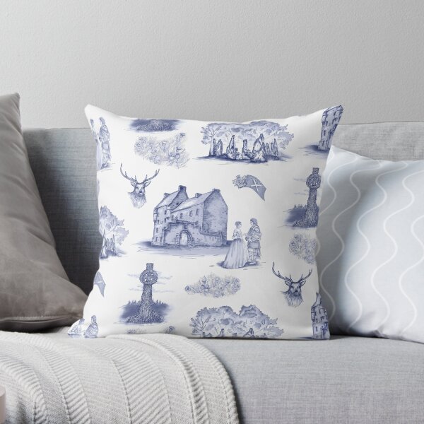 Highlander Toile in Blue Throw Pillow