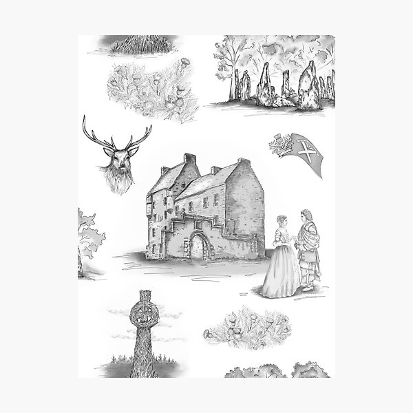 Item preview, Highlander Toile in black, gray and white designed and sold by Sharilea.