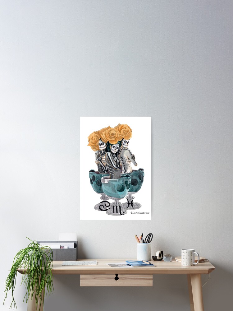 Thumbnail 2 of 3, Poster, Three of Grails - Tres de Grails designed and sold by tarotmuertos.