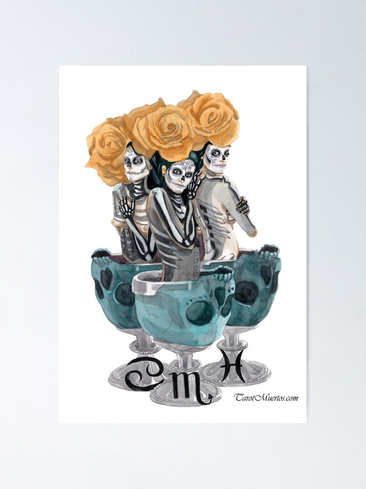 Thumbnail 1 of 3, Poster, Three of Grails - Tres de Grails designed and sold by tarotmuertos.