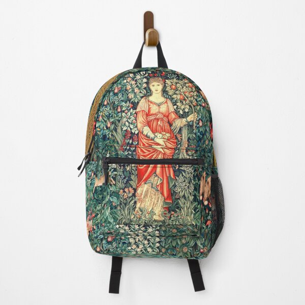 Item preview, POMONA GODDESS OF ABUNDANCE HOLDING FRUITS IN GREENERY, FOREST ANIMALS Fox,Hares Red Blue Green Floral designed and sold by BulganLumini.