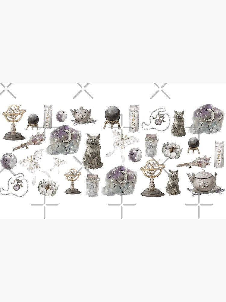 Lunar Witch Aesthetic Pattern - Wrap Around with White Background by WitchofWhimsy