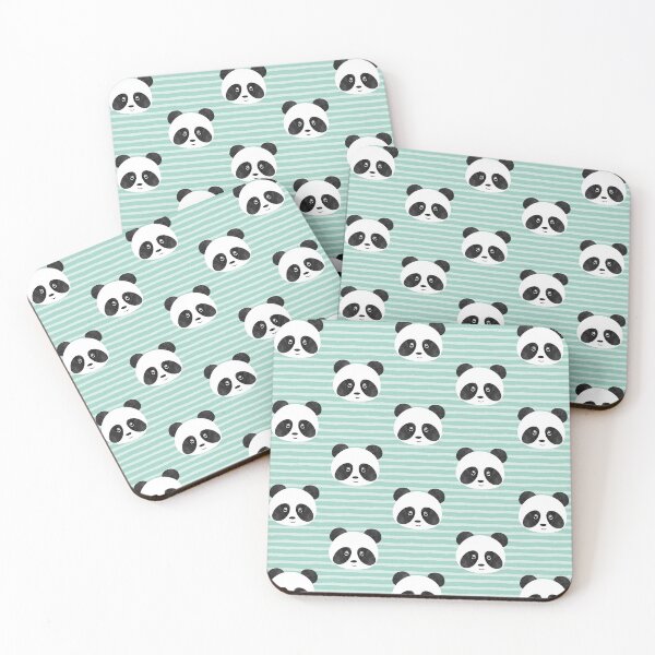 Item preview, Pandas on mint stripes - cute panda designed and sold by littlearrow.