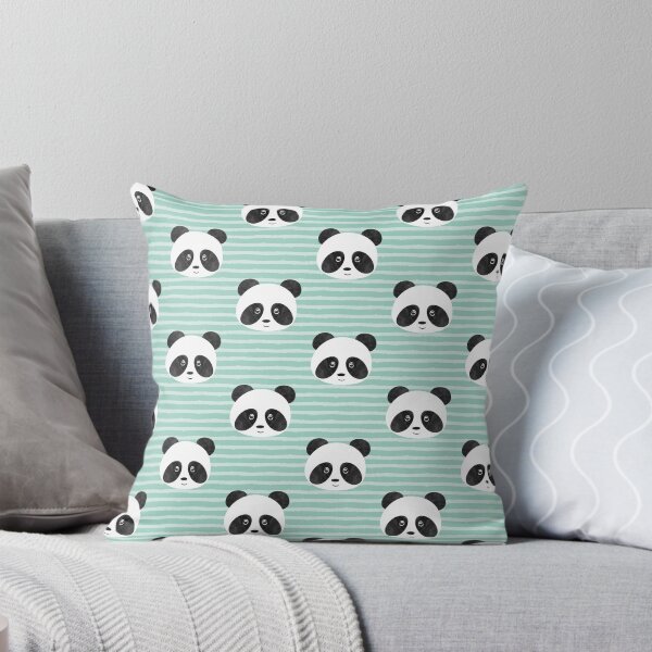 Item preview, Pandas on mint stripes - cute panda designed and sold by littlearrow.
