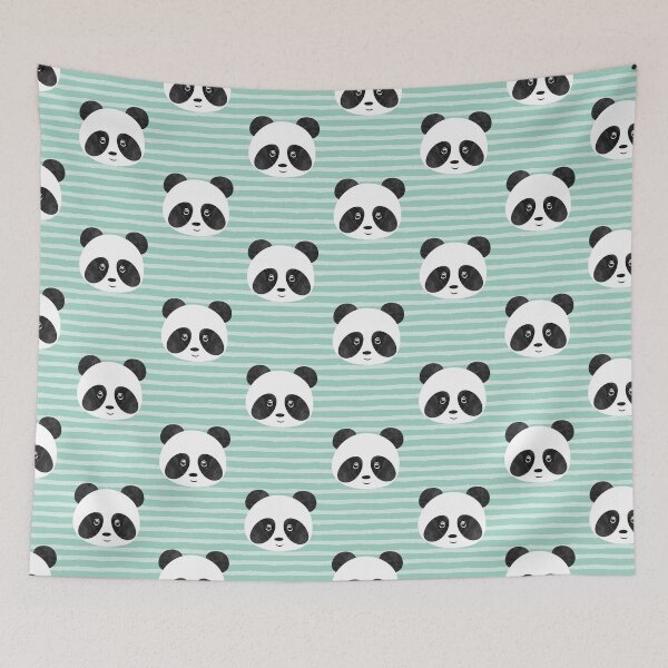 Item preview, Pandas on mint stripes - cute panda designed and sold by littlearrow.