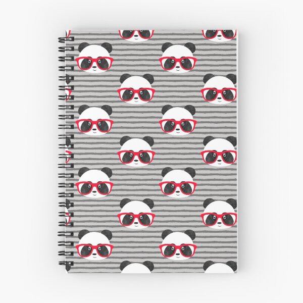 Item preview, Pandas with glasses - cute panda on grey stripes designed and sold by littlearrow.