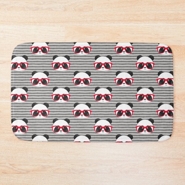 Item preview, Pandas with glasses - cute panda on grey stripes designed and sold by littlearrow.