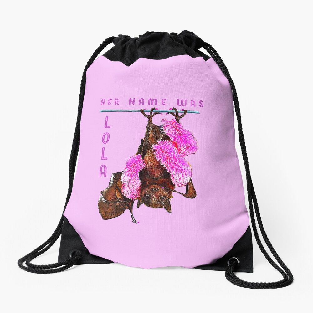 Batzilla - Lola the Showbat Pink background Drawstring Bag