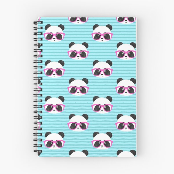 Item preview, Pandas with pink glasses - cute panda on blue stripes designed and sold by littlearrow.