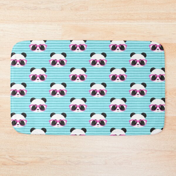 Item preview, Pandas with pink glasses - cute panda on blue stripes designed and sold by littlearrow.