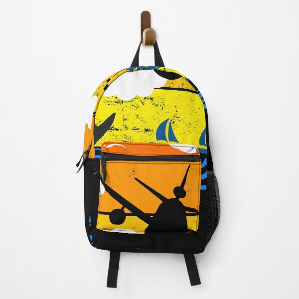 Item preview, Jetliner Landing At Airport Beach with Surfer and Distressed Vintage Sunset Curve designed and sold by PupnkittyMania ⭐⭐⭐⭐⭐.